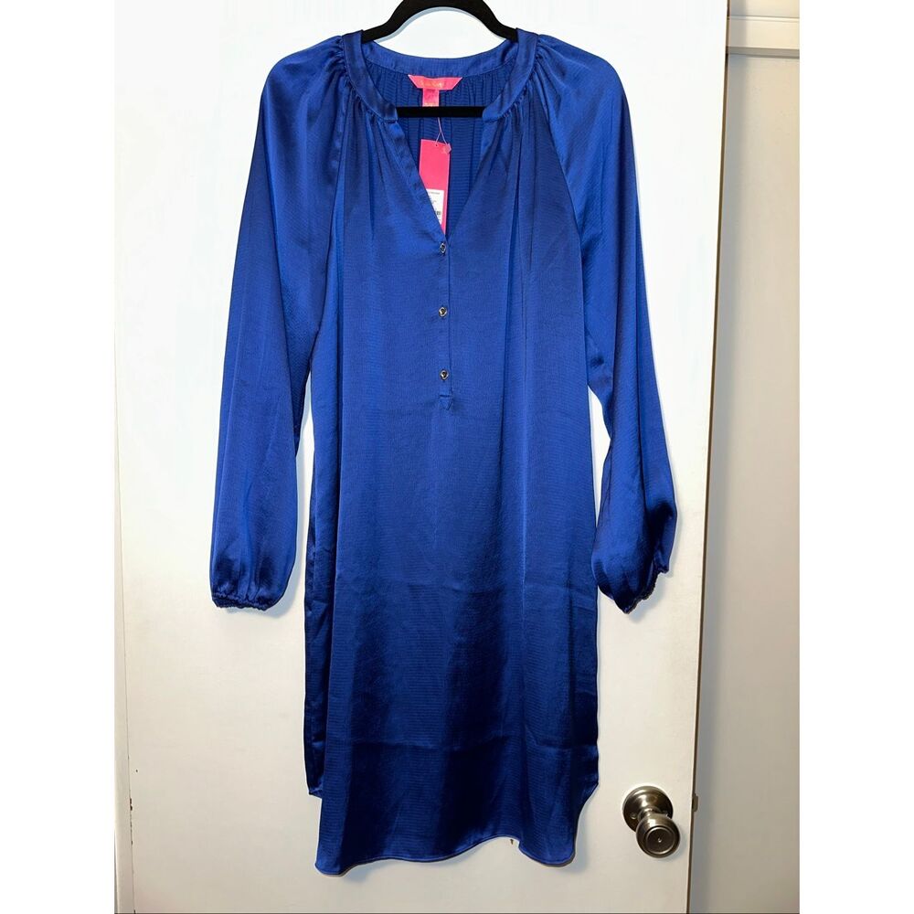 Lilly Pulitzer Women’s Large Saige Long Sleeve Dress Alba Royal Blue Mini NWT